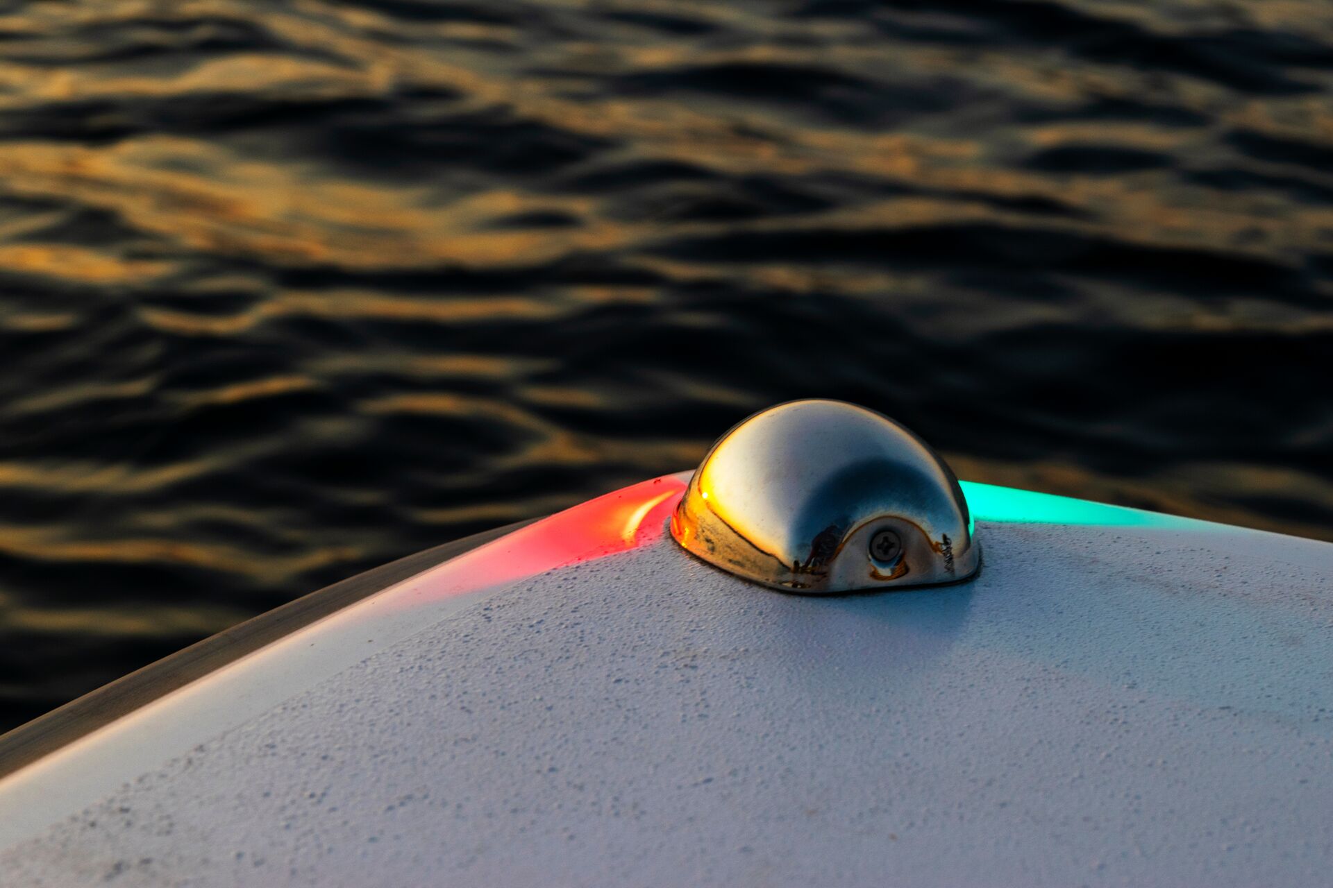 Close-up of boat navigation lights. 