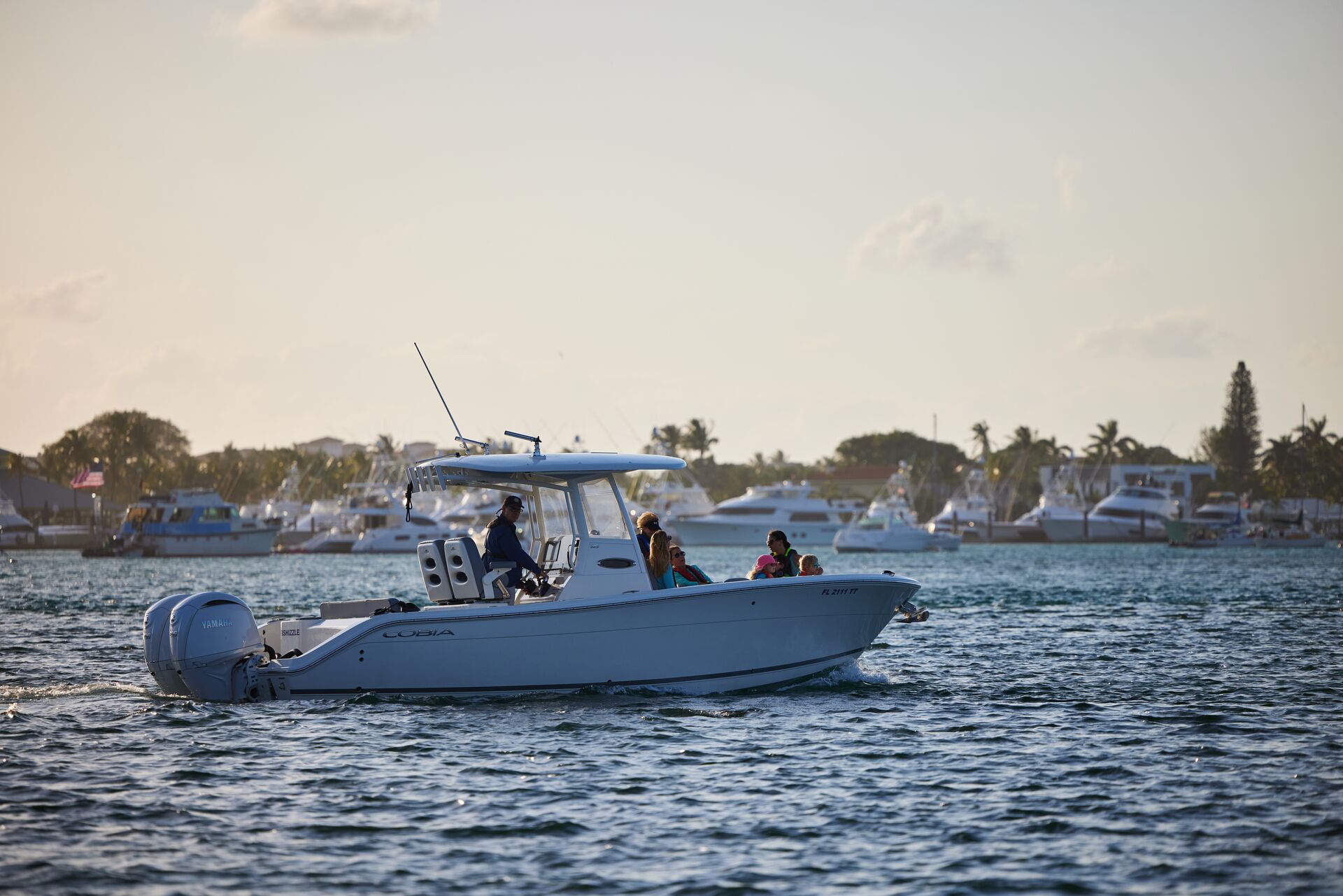 A center console boat on the water. 