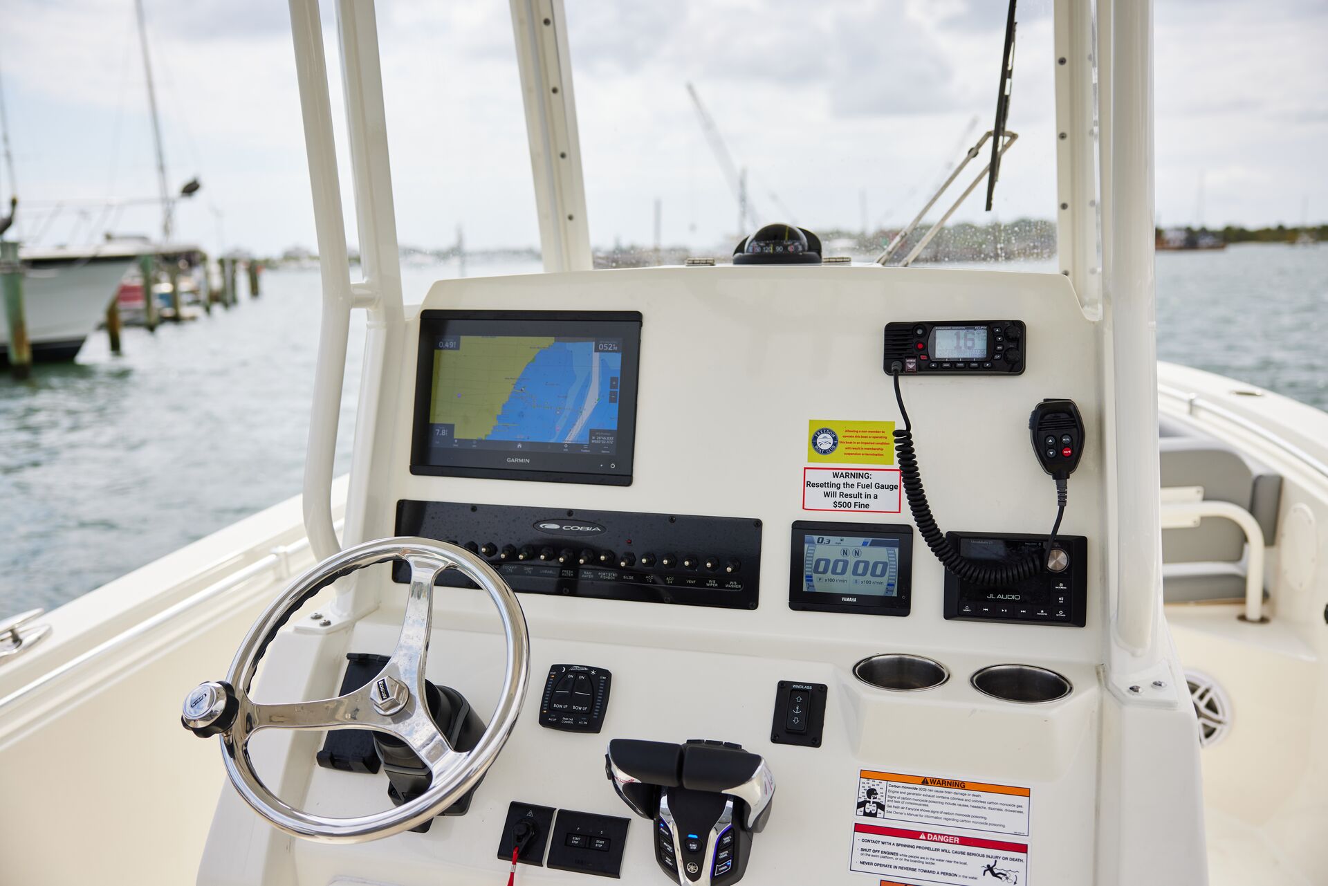 The center console of a boat. 