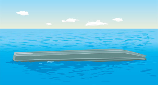 Illustration of a capsized boat, what does capsize mean concept. 